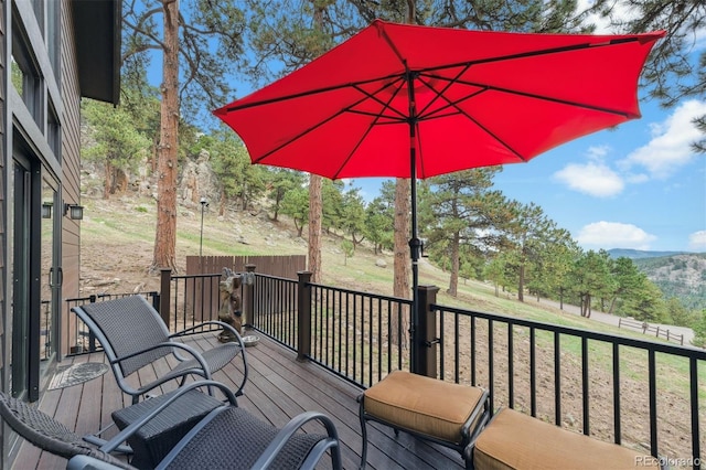 wooden terrace featuring a yard