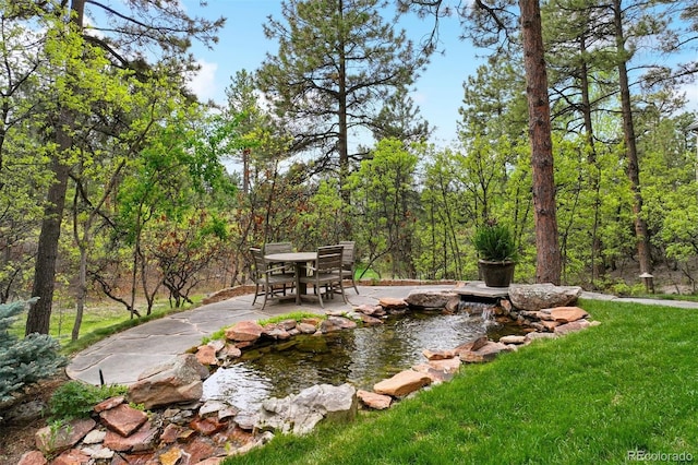 646 Ruby Trust Dr, Castle Rock, CO 80108 - view of green lawn featuring a patio and outdoor dining space