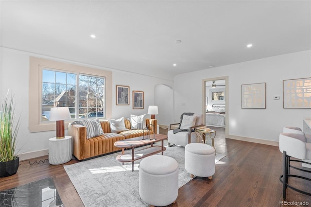 living room featuring dark hardwood / wood-style floors