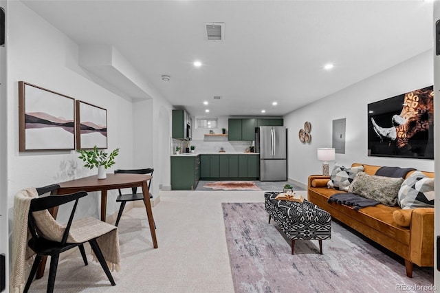 living room with light carpet