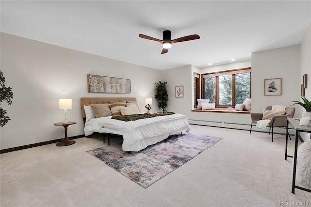 8782 S Ault Ln, Morrison, CO 80465 - bedroom with carpet flooring, baseboards, recessed lighting, and a ceiling fan