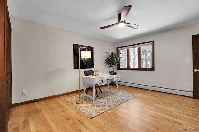 8782 S Ault Ln, Morrison, CO 80465 - office space with a baseboard radiator, light wood finished floors, ceiling fan, and baseboards