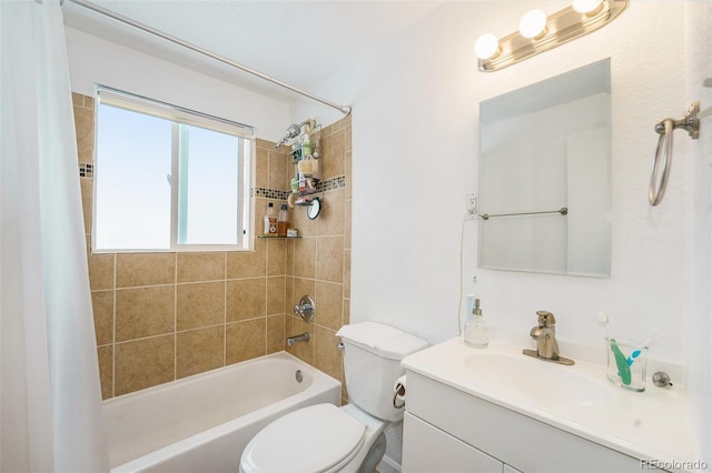 full bathroom featuring vanity, toilet, and shower / bath combo with shower curtain