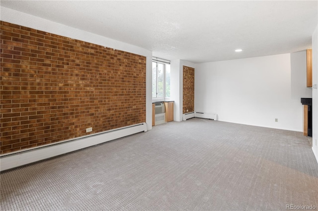 850 20th St Unit 201, Boulder, CO 80302 - spare room with brick wall, a baseboard heating unit, light colored carpet, and recessed lighting