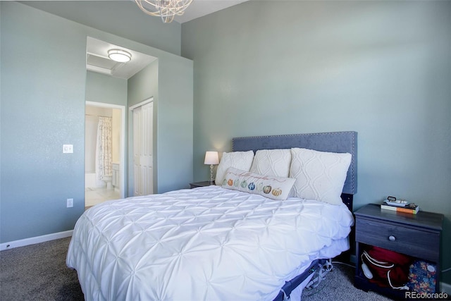 carpeted bedroom with a closet