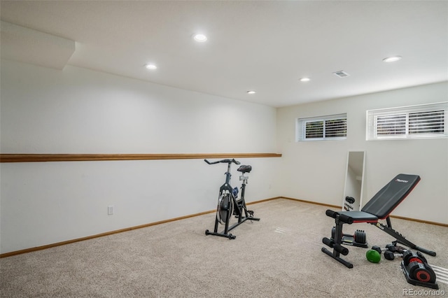 exercise area featuring carpet