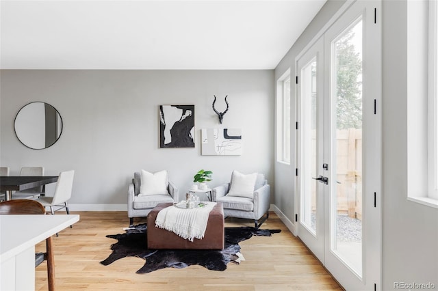1543 Glencoe St, Denver, CO 80220 - living area featuring healthy amount of natural light, light wood finished floors, and french doors
