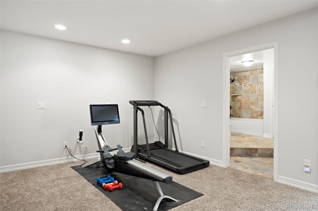 exercise room featuring carpet