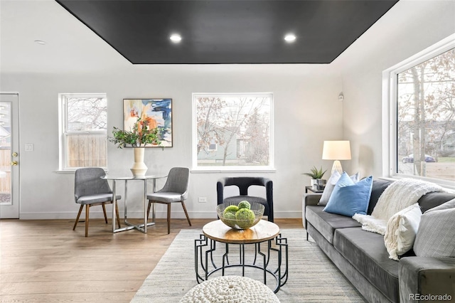 living room with plenty of natural light and light wood-type flooring