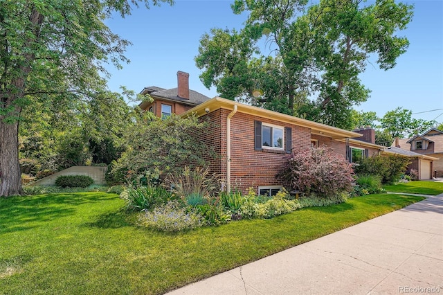 3530 E 8th Ave, Denver, CO 80206 - view of side of home with a chimney, brick siding, and a yard