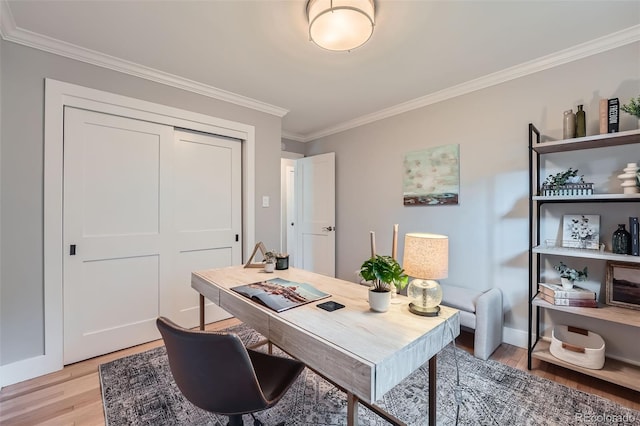 3530 E 8th Ave, Denver, CO 80206 - home office with light wood-style floors and crown molding