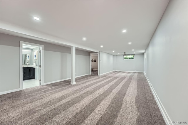 3530 E 8th Ave, Denver, CO 80206 - below grade area featuring light carpet and recessed lighting
