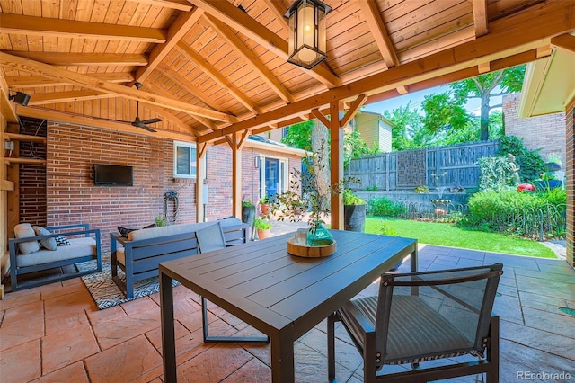 3530 E 8th Ave, Denver, CO 80206 - view of patio / terrace featuring a ceiling fan, outdoor dining space, and an outdoor living space