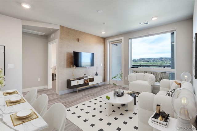 living room with hardwood / wood-style flooring