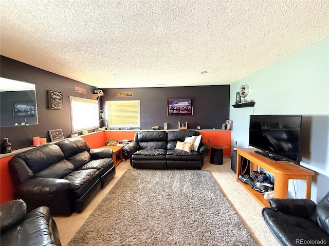 329 6th St, Hugo, CO 80821 - living area featuring a textured ceiling and carpet floors