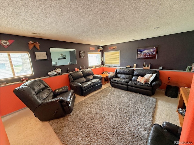 329 6th St, Hugo, CO 80821 - carpeted living area with healthy amount of natural light and a textured ceiling