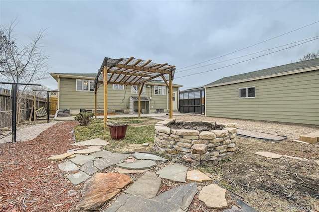 view of yard with a pergola, a patio, and fence