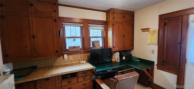 kitchen featuring built in desk