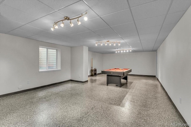 2142 Paint Pony Cir, Castle Rock, CO 80108 - game room featuring a paneled ceiling, billiards, speckled floor, and track lighting