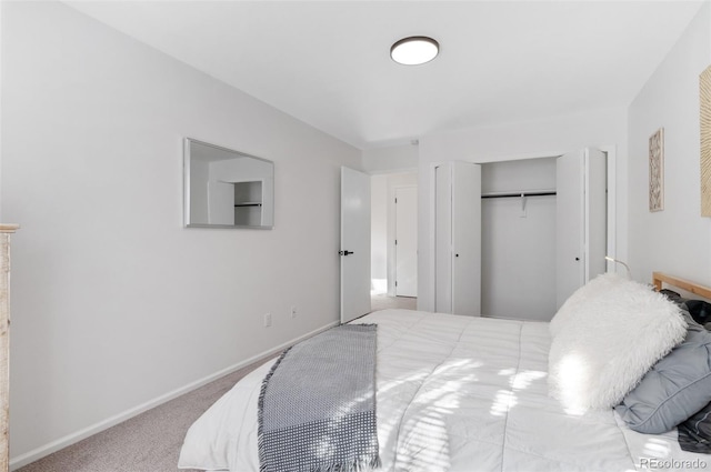 bedroom with carpet flooring and a closet