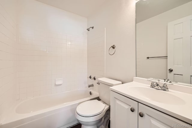 full bathroom with toilet, vanity, and shower / bathtub combination