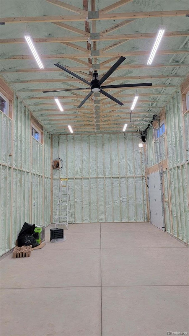 garage with ceiling fan