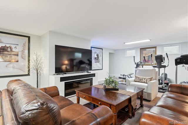 living room featuring carpet