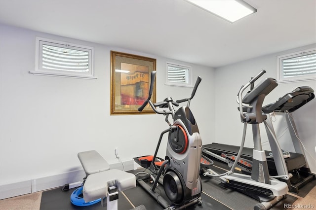 workout area featuring carpet floors