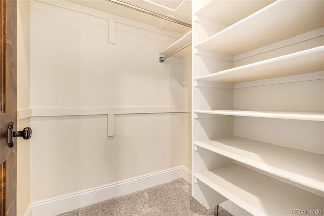 walk in closet with carpet