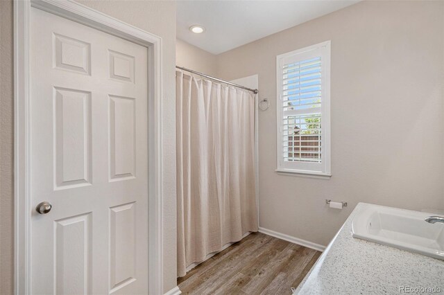 bathroom featuring sink and wood-type flooring