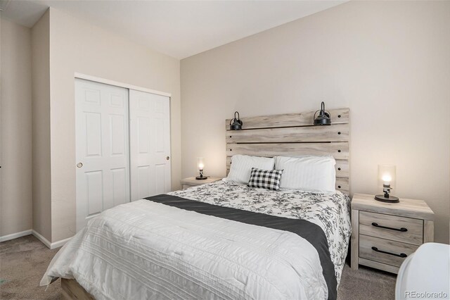 bedroom featuring a closet and carpet floors