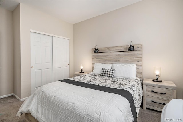 carpeted bedroom with a closet