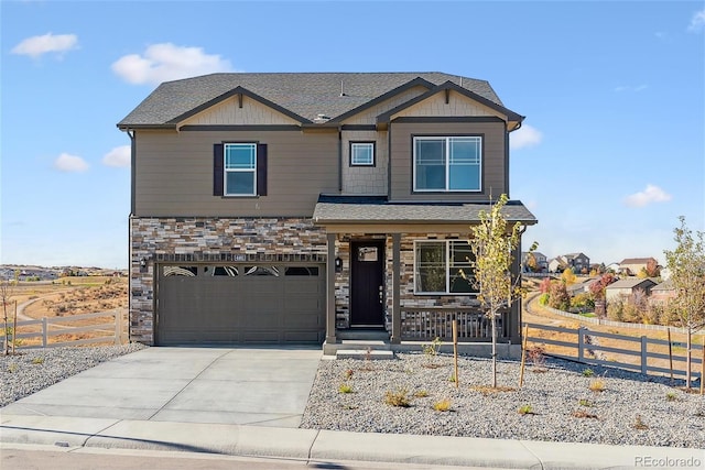 craftsman inspired home with a garage