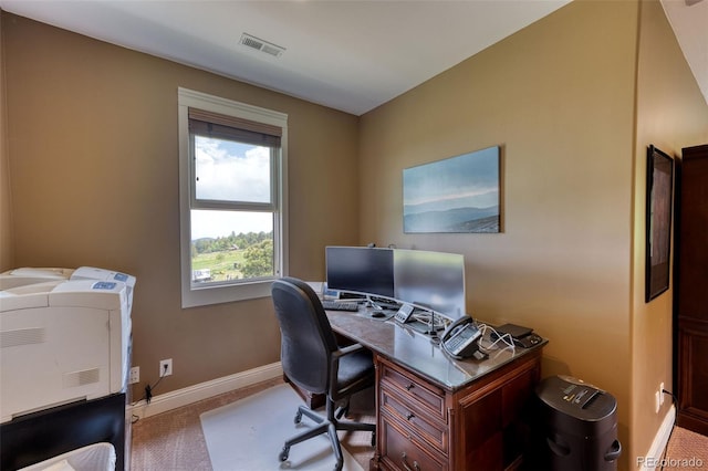 view of carpeted home office