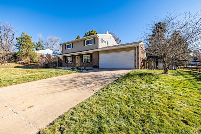 front of property with a front lawn and a garage