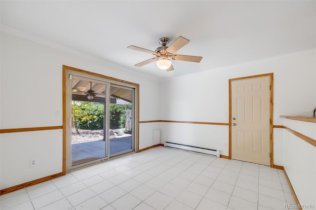 3870 S Ouray Way, Aurora, CO 80013 - unfurnished room with baseboard heating, crown molding, and ceiling fan