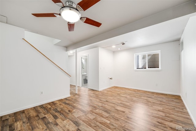3870 S Ouray Way, Aurora, CO 80013 - basement featuring stairway, wood finished floors, ceiling fan, and recessed lighting