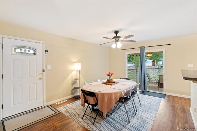 1209 Maxwell St, Colorado Springs, CO 80906 - dining space with wood finished floors and ceiling fan