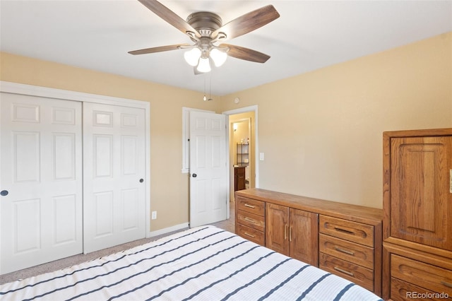 1209 Maxwell St, Colorado Springs, CO 80906 - bedroom featuring a closet, light carpet, and ceiling fan