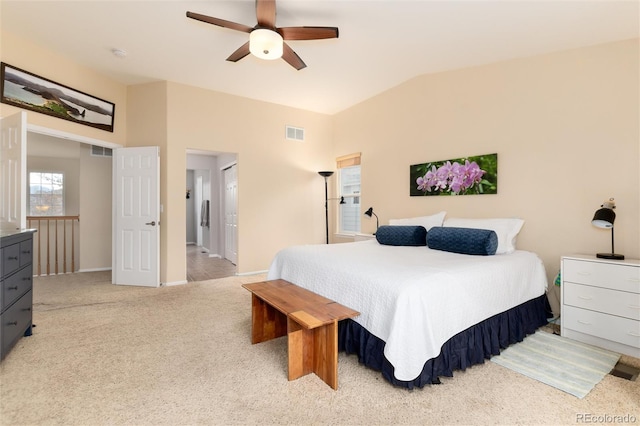 4814 S Upham Ct, Littleton, CO 80123 - bedroom with light carpet, ceiling fan, and lofted ceiling