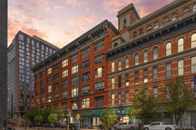 view of property at dusk
