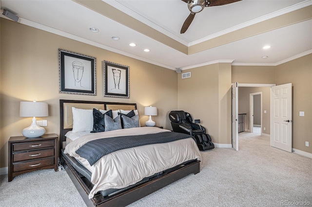 bedroom featuring light carpet, visible vents, and baseboards