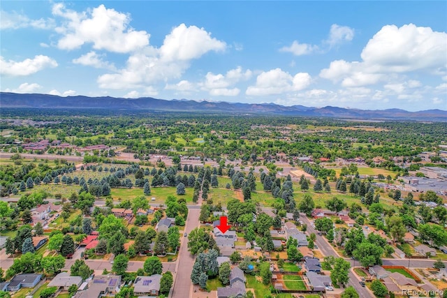 birds eye view of property featuring a mountain view