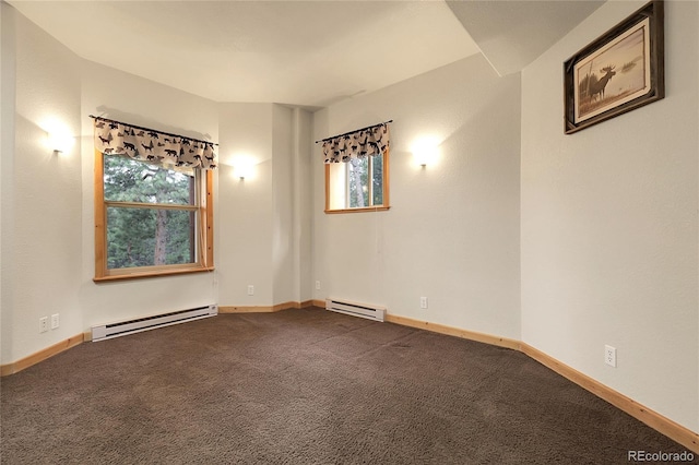 29266 S Sunset Trl, Conifer, CO 80433 - empty room with a baseboard radiator, plenty of natural light, and dark carpet
