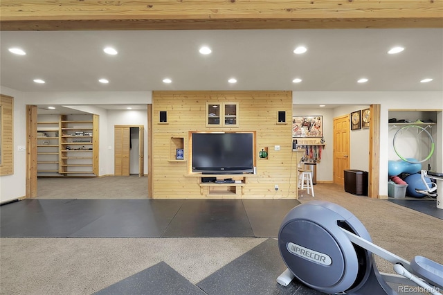 29266 S Sunset Trl, Conifer, CO 80433 - exercise room featuring recessed lighting and wood walls
