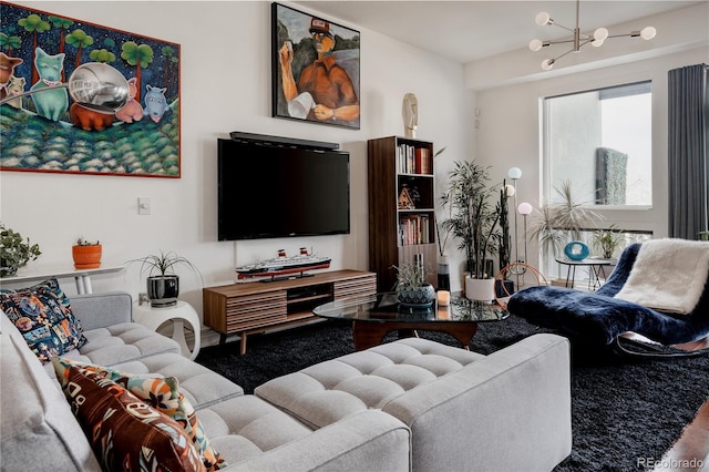 2460 W 29th Ave Unit 104, Denver, CO 80211 - carpeted living room featuring a chandelier