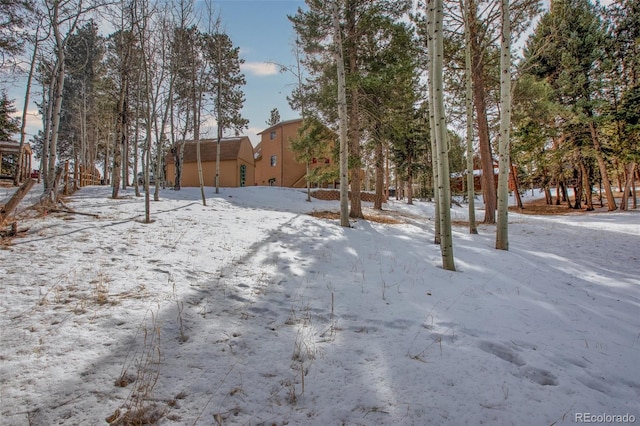 view of yard layered in snow