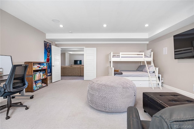 bedroom with recessed lighting, carpet, and baseboards