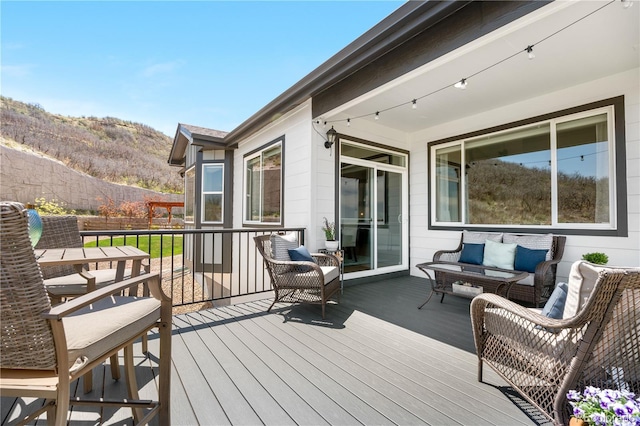 deck featuring a mountain view
