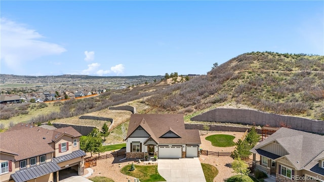 aerial view featuring a residential view and a mountain view